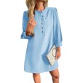 thumbnail image 2 of Solid Color Women 3/4 Sleeve Button Down Elegant Lady Dress, 2 of 5