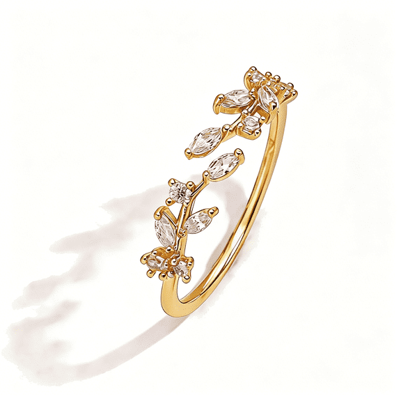 DESIGNICE Gold Rings Non Tarnish Silver Adjustable Rings for Women Cubic Zirconia Leaf Ring Dainty Silver Stackable Ring for Women