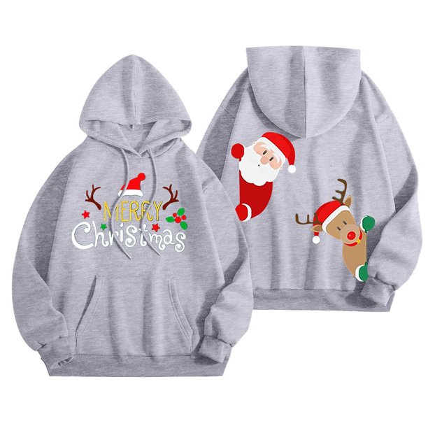 WILLBEST Sudadera con Capucha Merry Christmas para Mujer Sudadera con Capucha con Estampado Navideño Divertido Camiseta Navideña Informal de Manga Larga 377 Grande