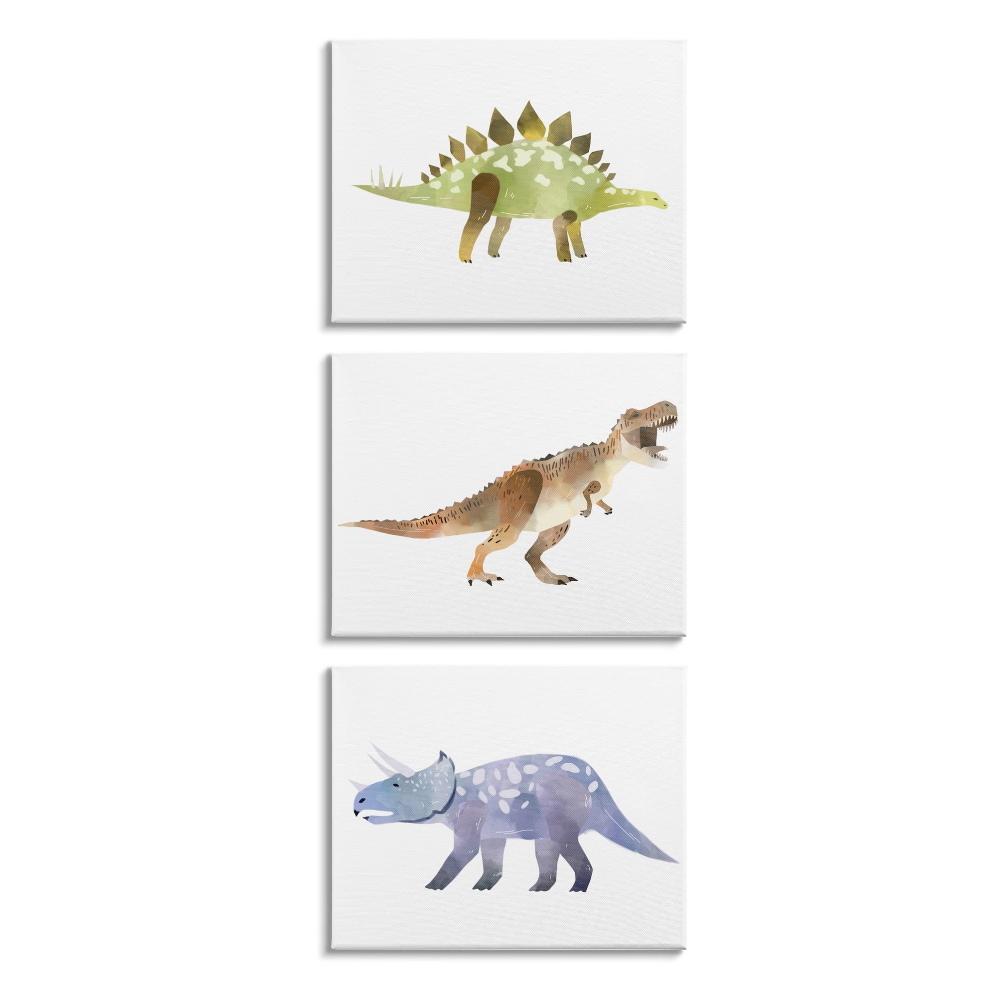 Stupell T-Rex Triceratops and Stegosaurus Playful Children's Dinosaurs, 3pc Multi Piece Canvas Wall Art Set - Multi-Color 16 x 20