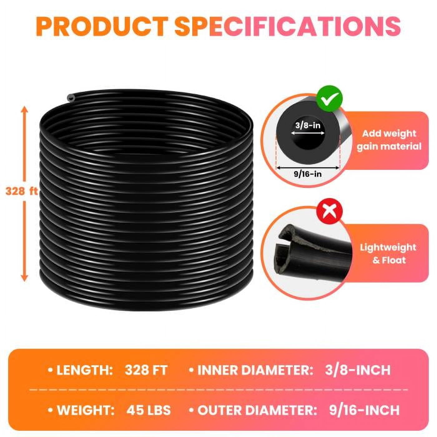 Premium 328 Foot 3/8" Aeration Hose - Weighted Design with 4 Copper Menders & Stainless Steel Clamps