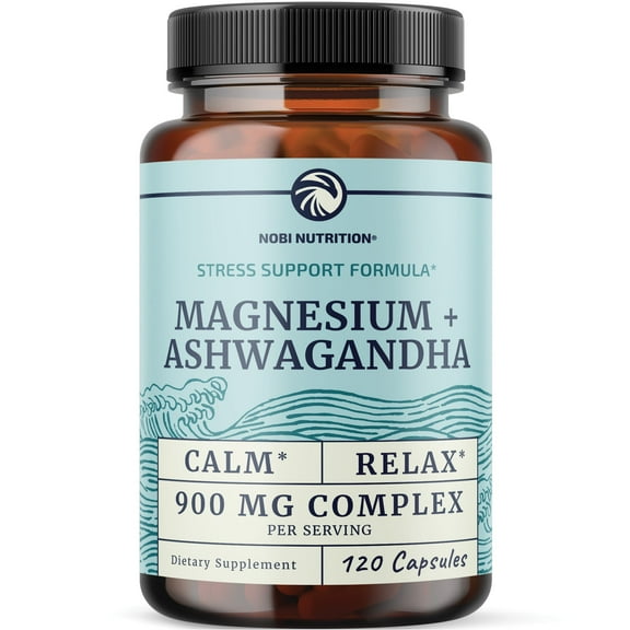 Magnesium Ashwagandha Calming Supplement for Adults | Magnesium Supplement to Support Rest, Calm Mood, Muscle Health & Stress Relief | 120 Ct