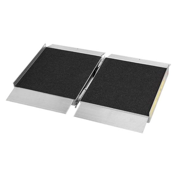 2' L Portable Single-Fold Aluminum Wheelchair and Scooter Ramp with High-Traction Grit Coat Surface - 700 lb. Capacity