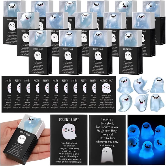 XMMSWDLA Mini Ghost Glow in The Dark Mini Ghost Figurines - 24PCS Luminous Resin Halloween Decorations, Cute Spooky Decor for Indoor Party Favors, Tabletop Decor