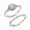 thumbnail image 3 of Gem Stone King 925 Sterling Silver and 10K Yellow Gold White Moissanite and Lab Grown Diamond Bridal Ring Set for Women (0.76 Cttw, 5MM Cushion Cut, Available in Size 5,6,7,8,9), 3 of 6