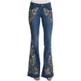 thumbnail image 1 of Pantalones vaqueros acampanados con bordado floral para mujer, talla grande, pierna ancha, tiro bajo, acampanados, 1 of 5