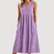 thumbnail image 1 of TaTaai Women's V-Neck Maxi Dress Sleeveless Linen Feel Solid Color Casual Pocket Detail Crinkle Texture Loose Fit Summer Gift, 1 of 5