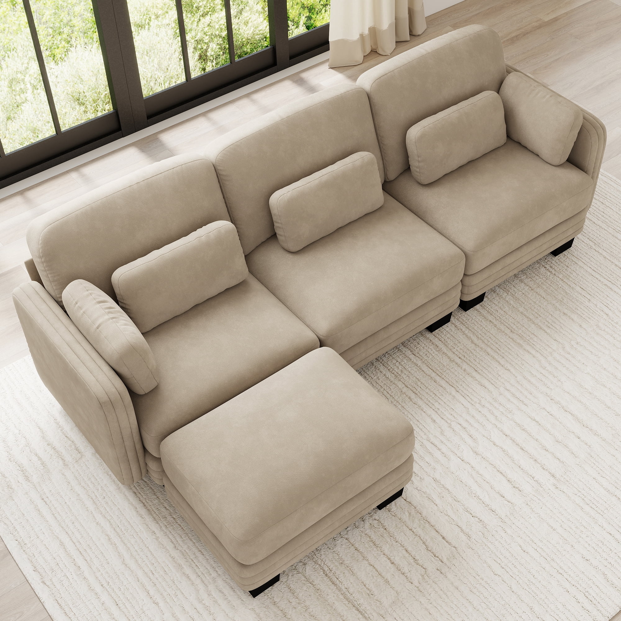 100" L Shape Modern Modular Sectional 3 Seater Sofa Couch with Movable Ottoman and 5 Pillows