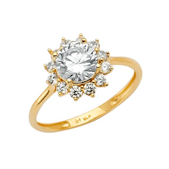 Wellingsale Ladies Solid 14k Yellow Gold Polished CZ Cubic Zirconia Engagement Ring - Size 4