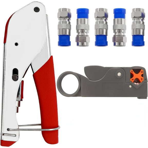 RG59 RG6 Coax Cable Crimper Tool Coaxial Compression Tool Fitting Wire Stripper With 5PCS F Type RG6 Compression Connectors