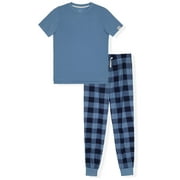 Sleep On It Boys 2-Piece Short-Sleeve Jersey Pajama Pants Set - Blue Plaid , 8-10
