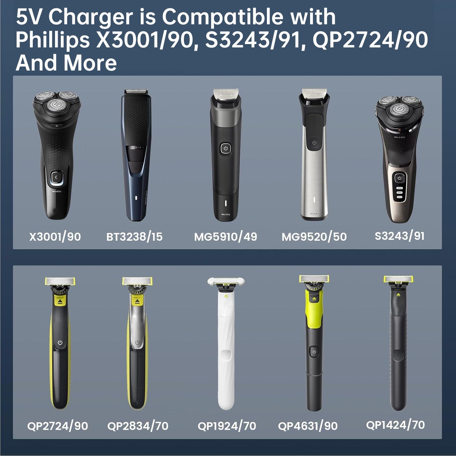 5V Charger Compatible with Philips Norelco Shaver 3900 2400, Wet & Dry Shaver Series 2000 5000 7000 3000 QP2724 QP2834 QP1924 One Blade Series