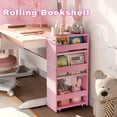 thumbnail image 3 of Rolling Storage Cart 7.9" W, 4-Tier Kitchen Cart with Wheels Handle, Slim Storage Cart Mobile Shelving Utility Carts for Bathroom Laundry Room Organization Narrow Places (Pink), 3 of 17