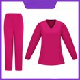 thumbnail image 2 of Hogleaql Scrubs for Women Sets V-Neck Solid Color Long Sleeve Jogger Suits with Multi Pockets Stretch Top & Pants 2025 Nurse Uniform Casual Workwear Sets Hot Pink XL, 2 of 5