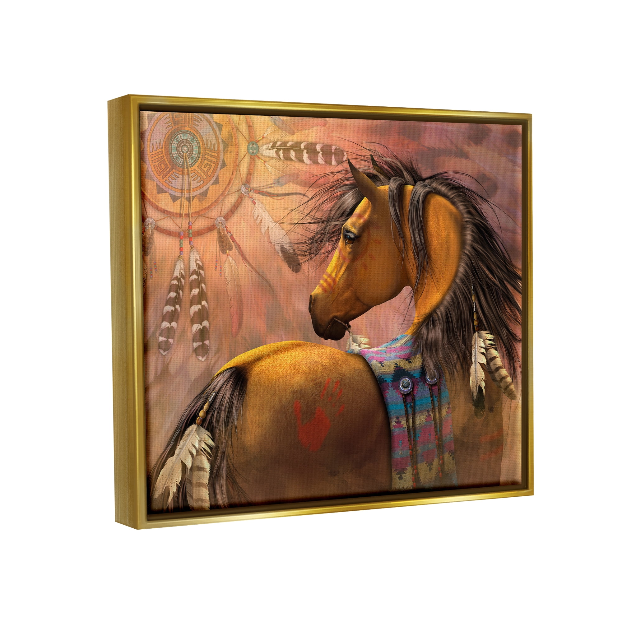 Stupell Industries Kiowa Gold Stallion Animals & Insects Painting Gold Floater Framed Canvas Art Print Wall Art, 31 x 25