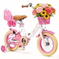 thumbnail image 6 of Korimefa Girls Bike for Toddlers 4-8 Years Old Kids, 14 inch Kids Bike with Training Wheels, Basket and Doll Seat, Children Bicycles with Handbrake, White, 6 of 18