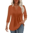 thumbnail image 2 of Tittly Shirts for Women Long Sleeve Shirts for Women 3/4 Sleeve Blouses For Women Casual V Neck Summer Tops For Women With Leggings Pleated Curved Tunic Tshirts Shirts Workout Shirts Orange L, 2 of 5