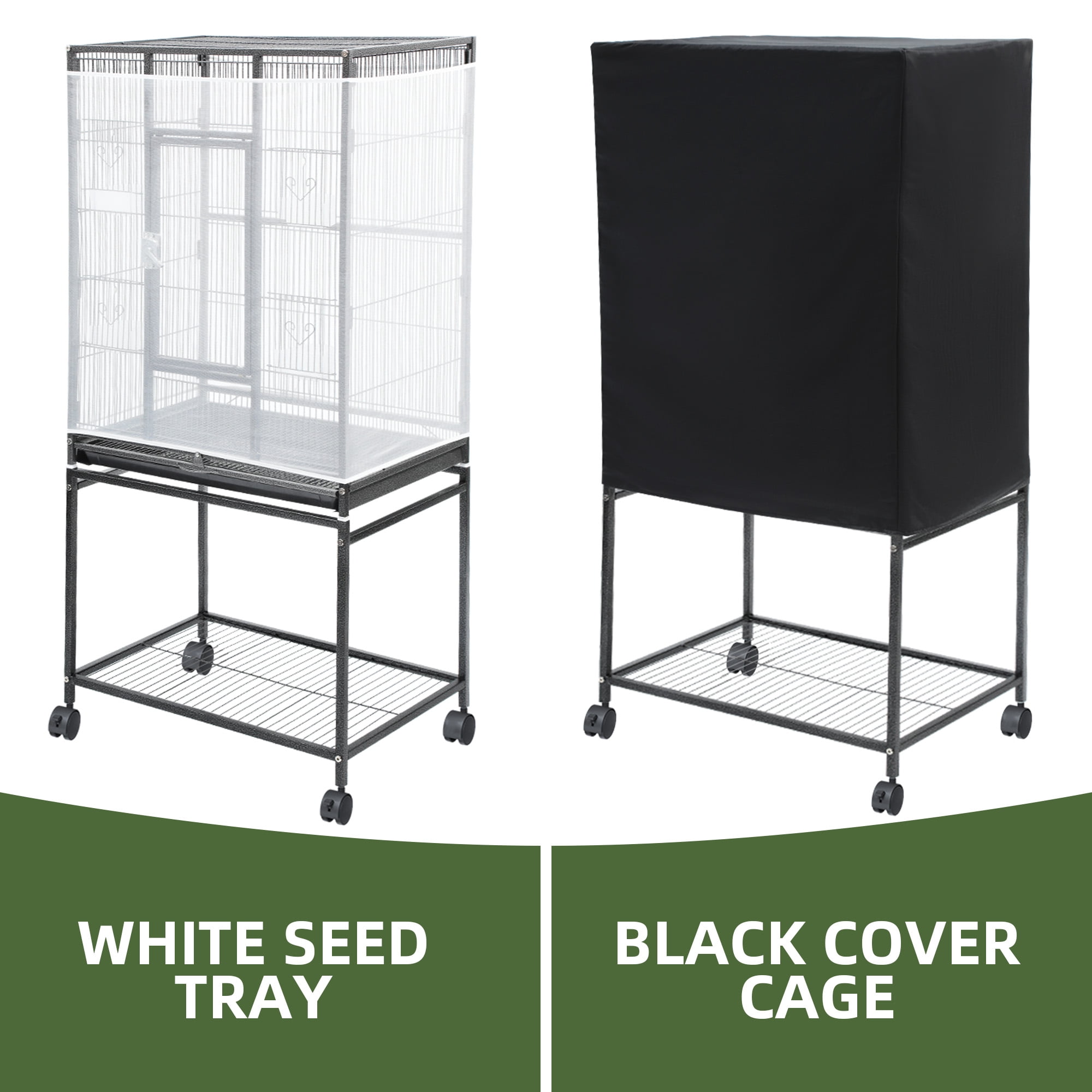 Uforic 53" Metal Bird cage with Rolling Stand, 2 Perches and 4 Feeders, Black