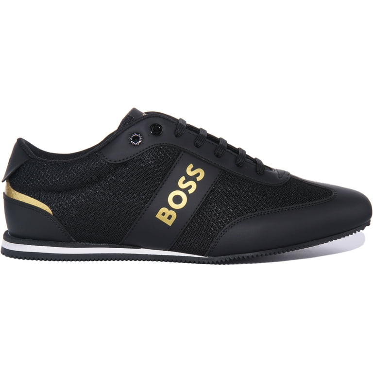 Boss Rusham Low Men's Low Top Lace Up Synthetic Trainers In Black