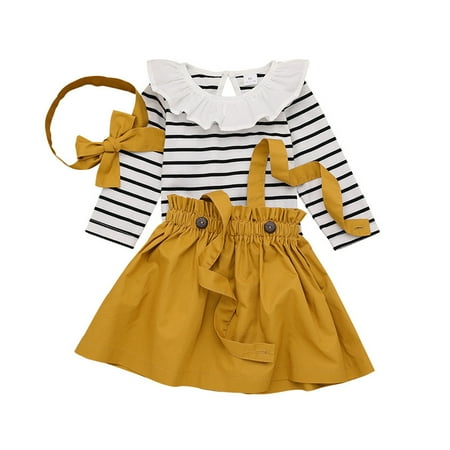 

TUSCOM Baby Girl Clothes Outfits Ruffle Collar Clothes Cute Stripe Romper Skirt Suit