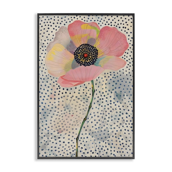 Stupell Industries Contemporary Dotted Floral Pink Poppy Black Framed Giclee Art, 12 x 18, by LSR Design Studio