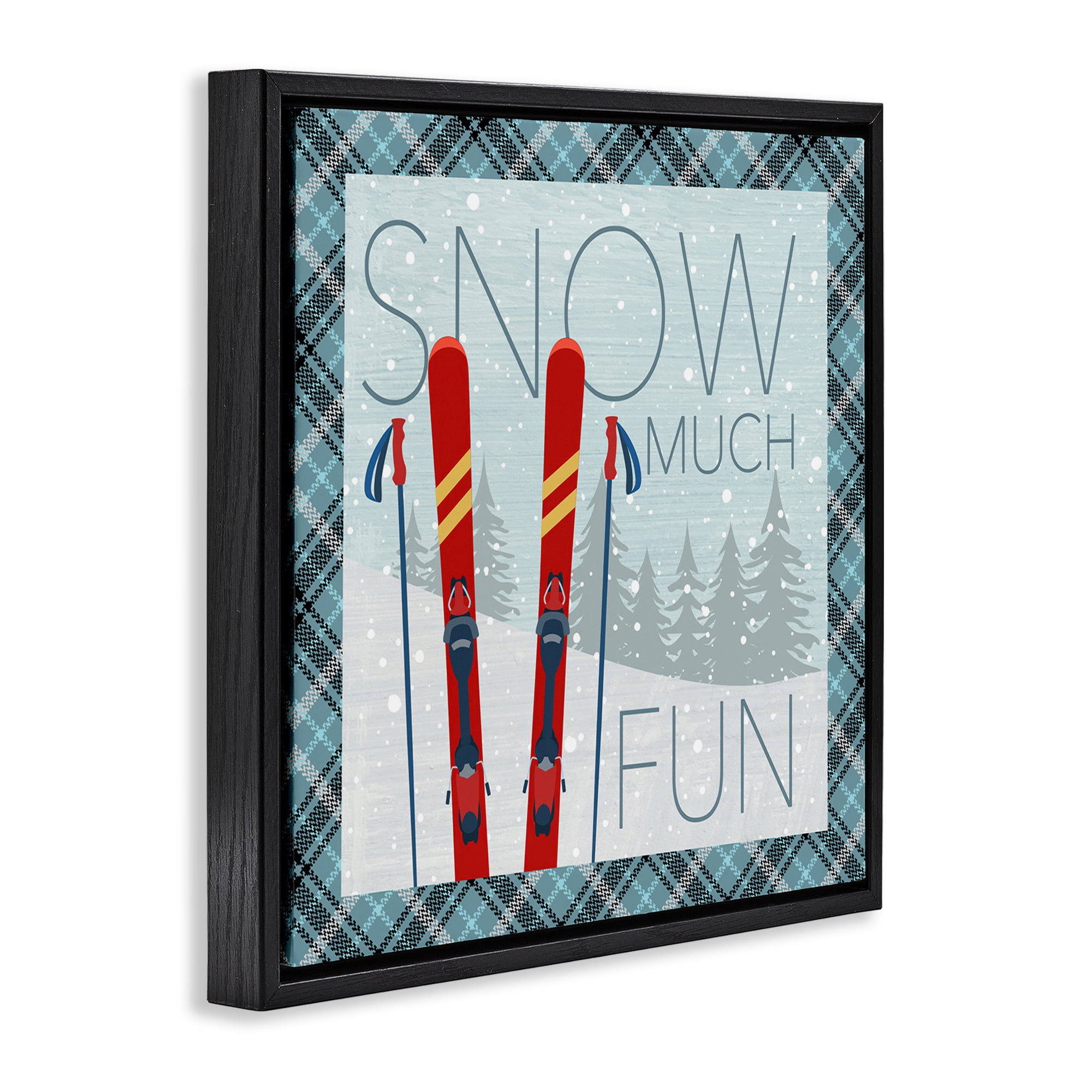 Stupell Industries Snow Much Fun with Plaid Landscape Painting Black Floater Framed Canvas Art Prints Wall Art, 25 x 25