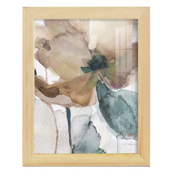 Watercolor Poppy I -Framed Print w/glass-Natural Wood