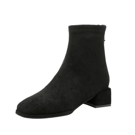 

Qufokar Womens Mid Calf Snow Boots Womens Boot Heels Ladies Fashion Solid Color Flock d Pointed Toe Flat Casual Long Boots