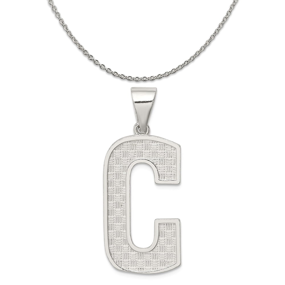 LavaFashion Sterling Silver Small Block Initial C Charm Necklace 18