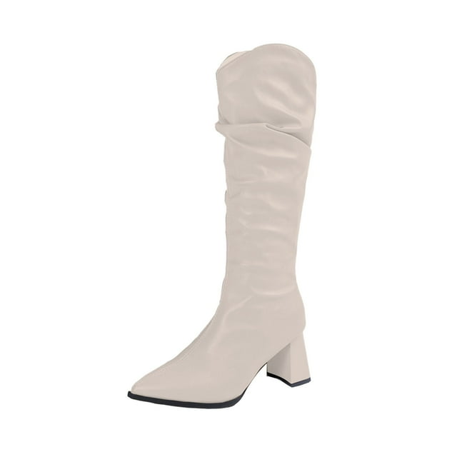 Bottes Cowboy Femmes Bottes pour Femmes avec Talon Hiver Loisirs Extérieur Talon Carré Pointu Bottes à Revers