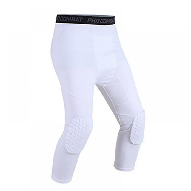 Basketball Pants with Knee Pads, Black Knee Pads Compression Pants, 3/4 Capri Leggings