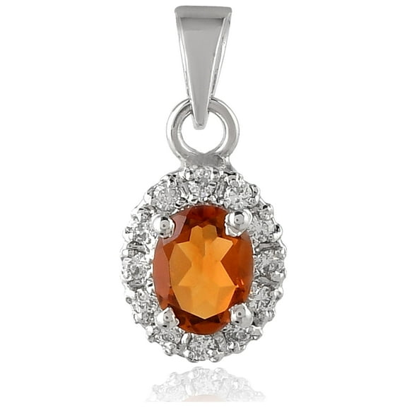 Femme Jam 925 Sterling Silver Natural Golden Topaz Gemstone & Zirconia Crystals Pendant / Locket for Women