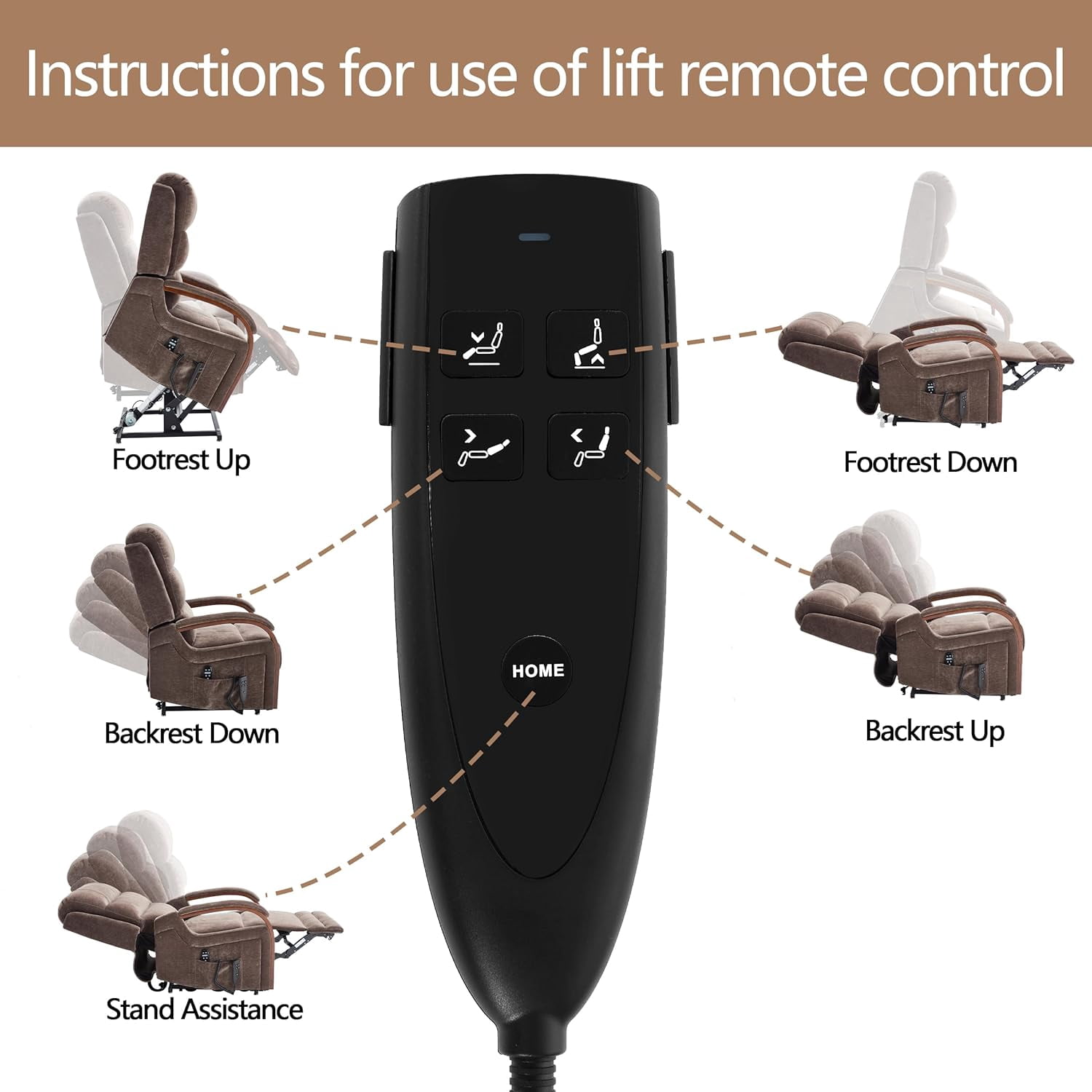 Power Lift Recliner Chair for Elderly People, Dual Motor Lift Chair with Vibration Massage and Heat, Lay Flat Recliner with Solid Wood Armrest, Standing Assistance Reclining, Chenille Fabric Brown