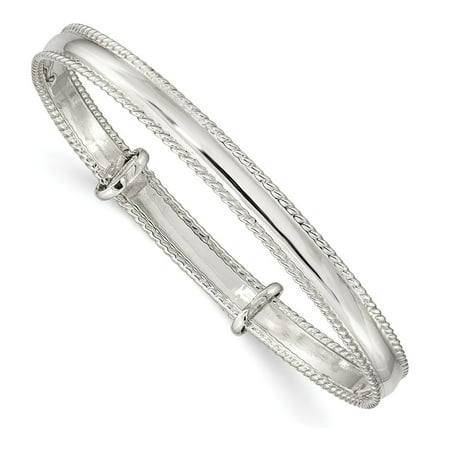 Sterling Silver 5.5in Polished Miligrain Kids 4.75mm Adjustable Bangle Bracelet
