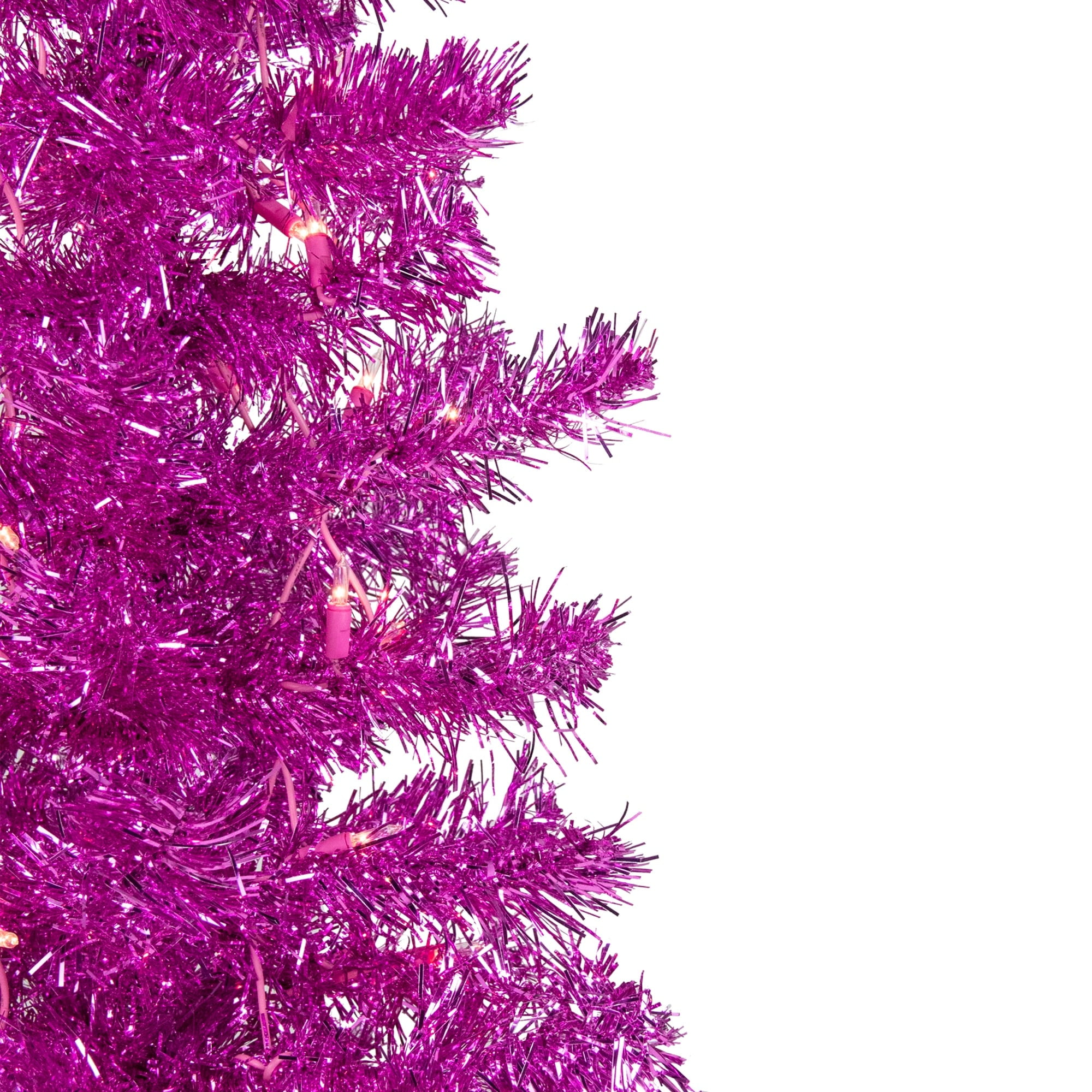 Pre-Lit Pink Artificial Tinsel Christmas Tree  Clear Lights 6 Foot