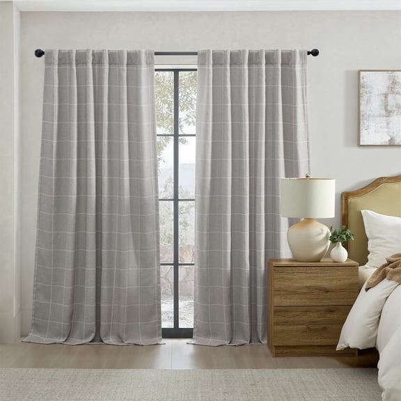Elrene Home Fashions Sawyer Windowpane Plaid Blackout Window Curtain, Gray, 52" x 84"