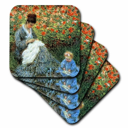 

3dRose Camille Monet and a Child in the Artists Garden Argenteuil 1875 PD-US - Soft Coasters set of 4