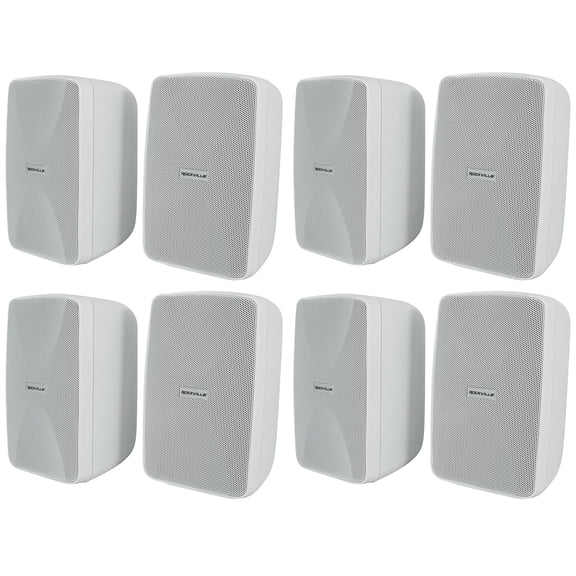 8) Rockville WET-40W 4" 70V Commercial Indoor/Outdoor Wall Speakers White Swivel