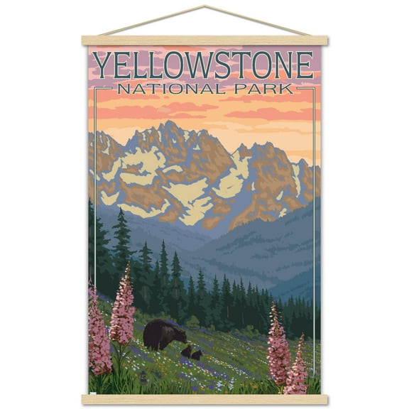 Lantern Press - Yellowstone National Park, Wyoming, Spring Flowers Wall Poster with Magnetic Frame, 22.375" x 34"