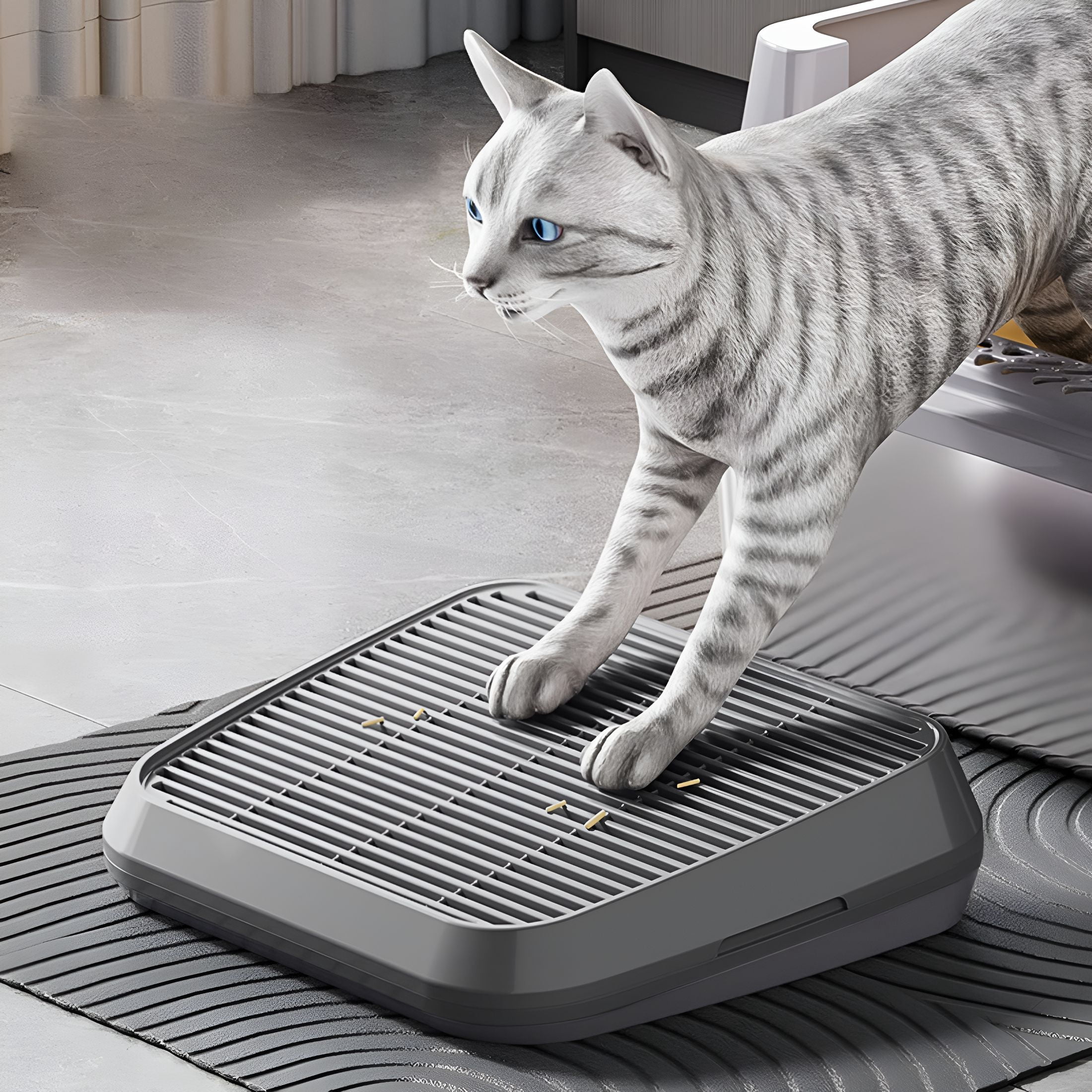 ACDANC Self-Cleaning Cat Litter Ramp with Double-Layer Filtration System Low-Entry Step Design High Capacity Tracking Control Senior Cat Accessible Anti-Pedal Pet Hygiene Solution