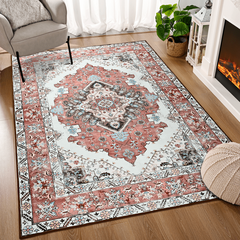 TWINNIS Area Rug for Living Room Persian Rug Vintage Boho Carpet for Bedroom,Orange/Red,5'x8'