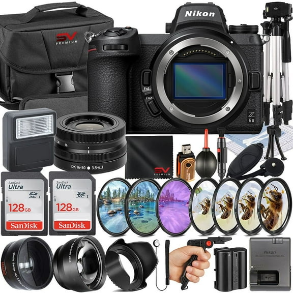 Nikon Z6 Mark II Mirrorless Camera with 16-50mm Lens   SanDisk 128GB Memory Card   Pistol Grip Tripod   SV Premium Accessory Bundle (International Version)