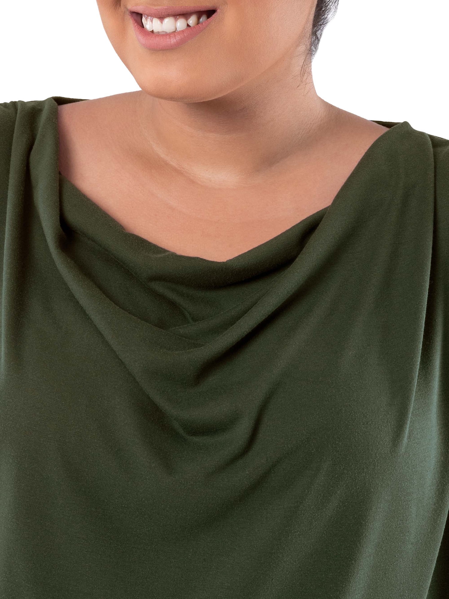 Wright's Women's Plus Size Draped Front Cowl Neck Short Sleeve Blouse Top, Size 1X-5X
