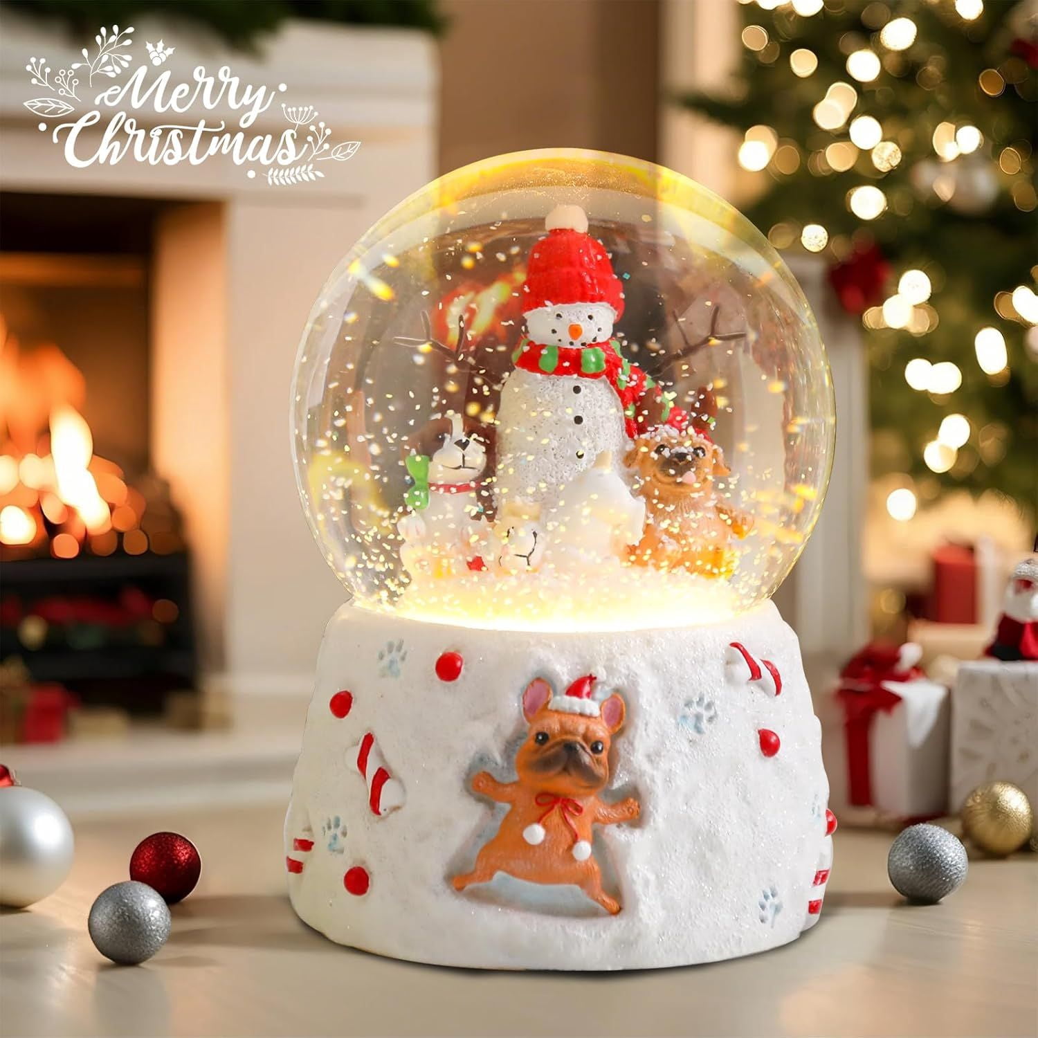 Christmas Snow Globes Gingerbread Man Village House in Cup Christmas Snow Globe with 8 Songs Color Changing Battery Operated Musical Box for Christmas Home Party Décor