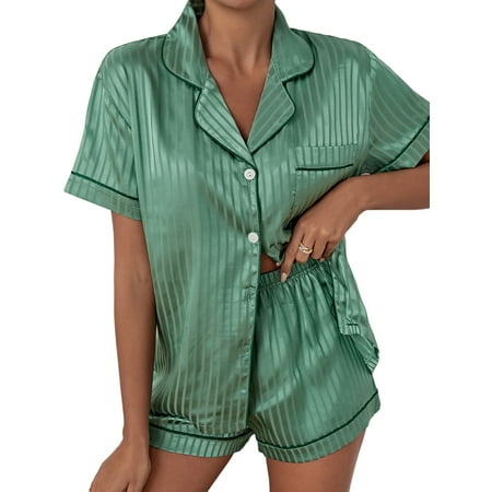

DYMADE Women Summer Woven Short Sleeve Chemise Nightshirt Nightgown Sleepwear Loungewear Pajamas Sets