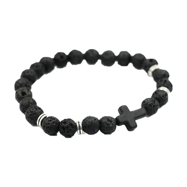 8MM Men's Volcanic Stone Bracelet With Beaded Beads