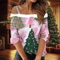 thumbnail image 2 of QIUOMBBP Womens Christmas Cold Shoulder Tops Long Sleeve Oversized Fleece Neck T-Shirt Cute Xmas Print Tunic Pullover, Pink, XXL, 2 of 6