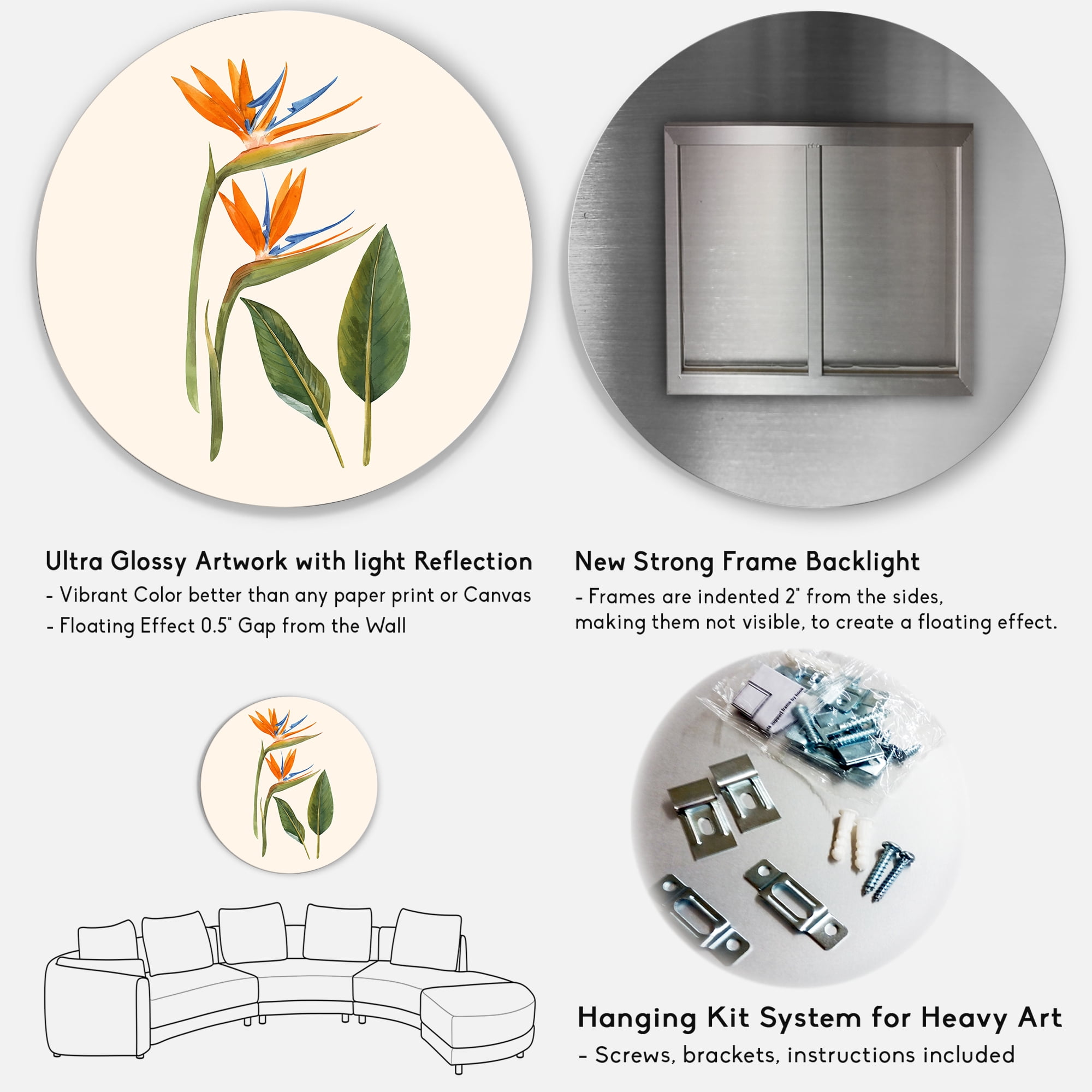 Designart 'Ancient Strelitzia Flowers' Traditional Circle Metal Wall Art 29x29 - Disc of 29