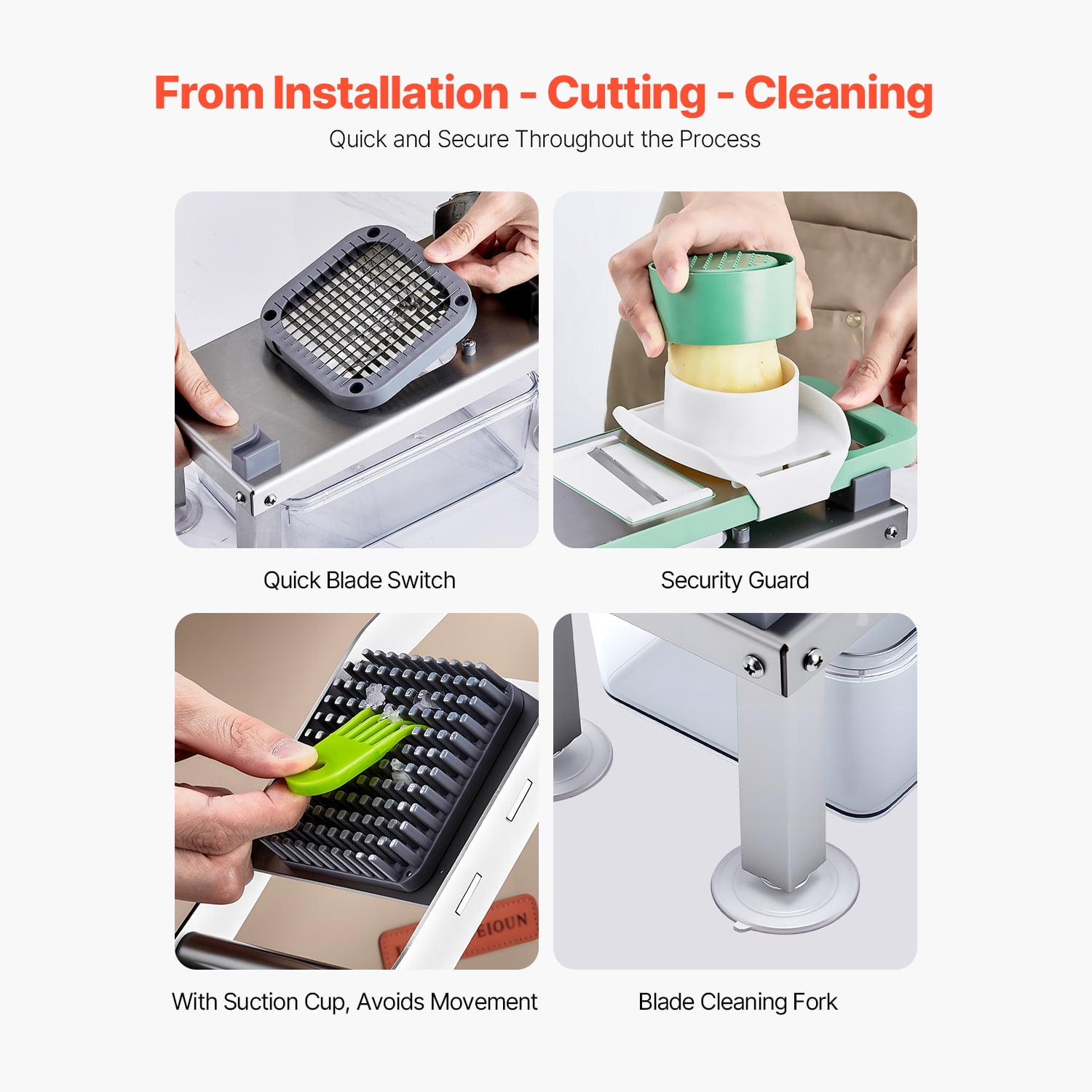 KFFKFF All-in-One Vegetable Chopper and Mandoline Slicer with 9 Stainless Steel Blades, Multi-Functional Food Cutter for Dicing, Grating, and Spiralizing, Includes Container for Easy Prep
