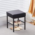 thumbnail image 7 of Tcbosik 2-Tier Upholstered Foot Stool, Velvet Ottoman with Open Shelf, Multifunctional Vanity Stool for Bedroom, Hallway, Living Room, Easy Assembly, Black, 7 of 7